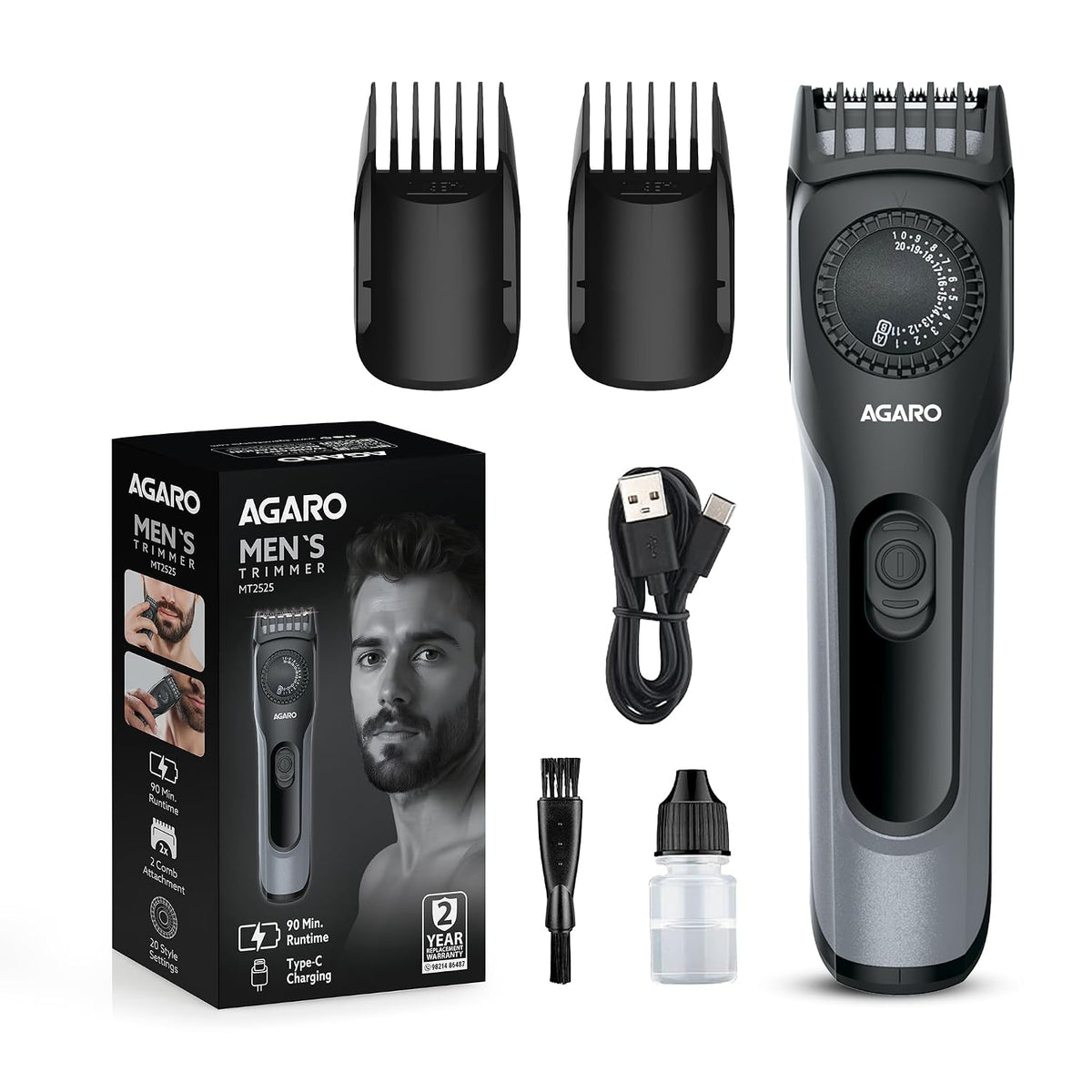 AGARO Beard Trimmer, Cordless Electric Beard Trimmer with Precision Dial,