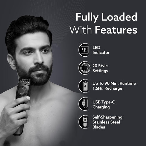 AGARO Beard Trimmer, Cordless Electric Beard Trimmer with Precision Dial,