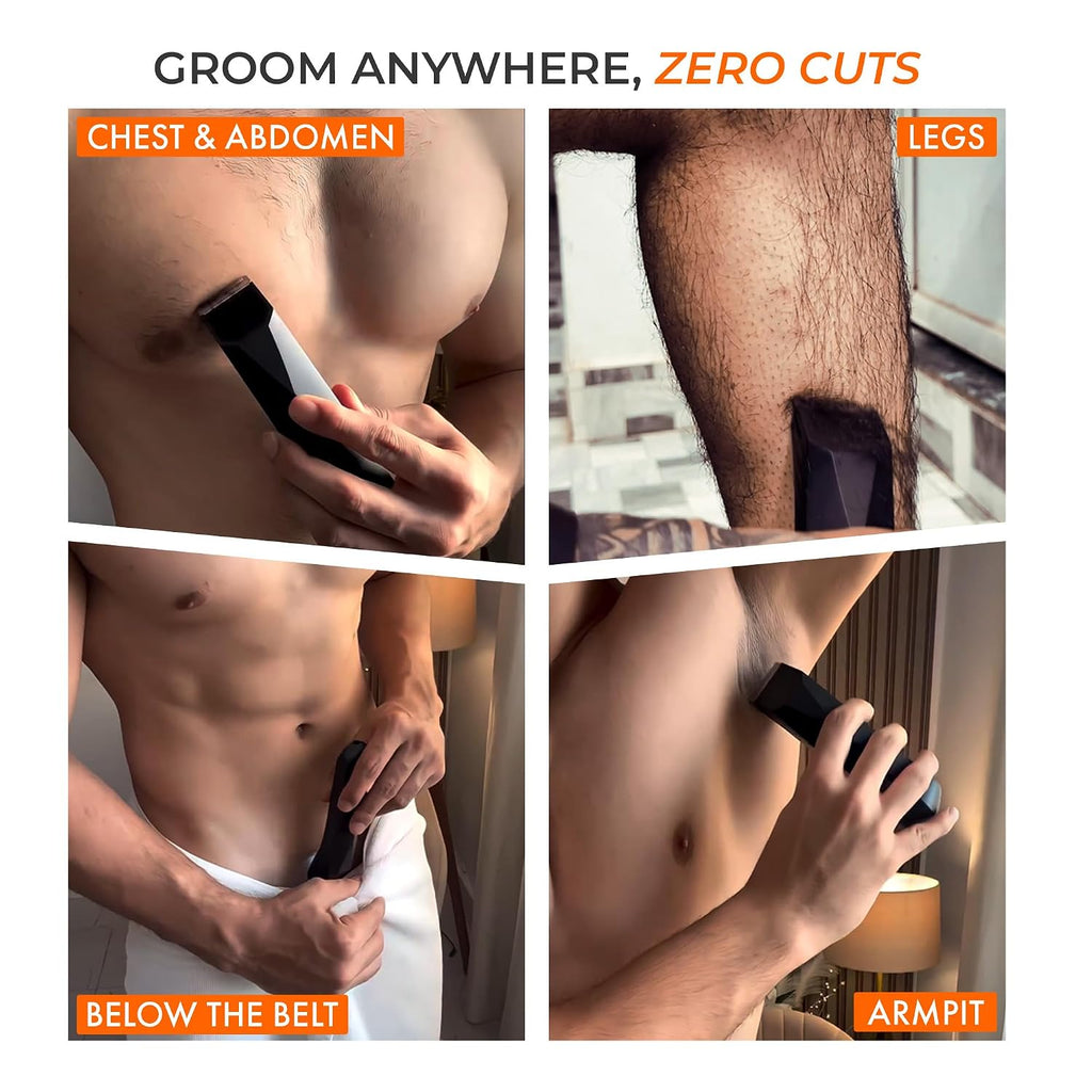Full Body Trimmer for Men- Safest Body & Private Part Trimmer - Pubic Hair Groomer, Underarm - Waterproof, Ceramic Blades, Rechargeable with Wireless Fast Charging,Black