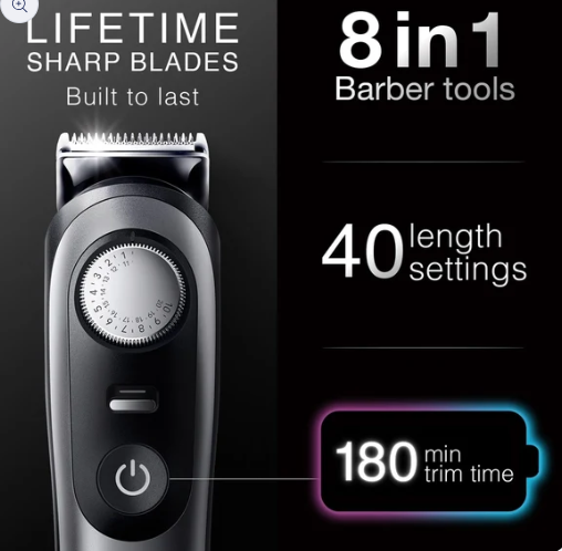 All-in-One Trimmer for Men , Cordless with 180-Min Runtime, Lifetime Sharp Metal Blades, Waterproof, Precision Comb, 50+ Length Settings, Premium Case, 8-in-1